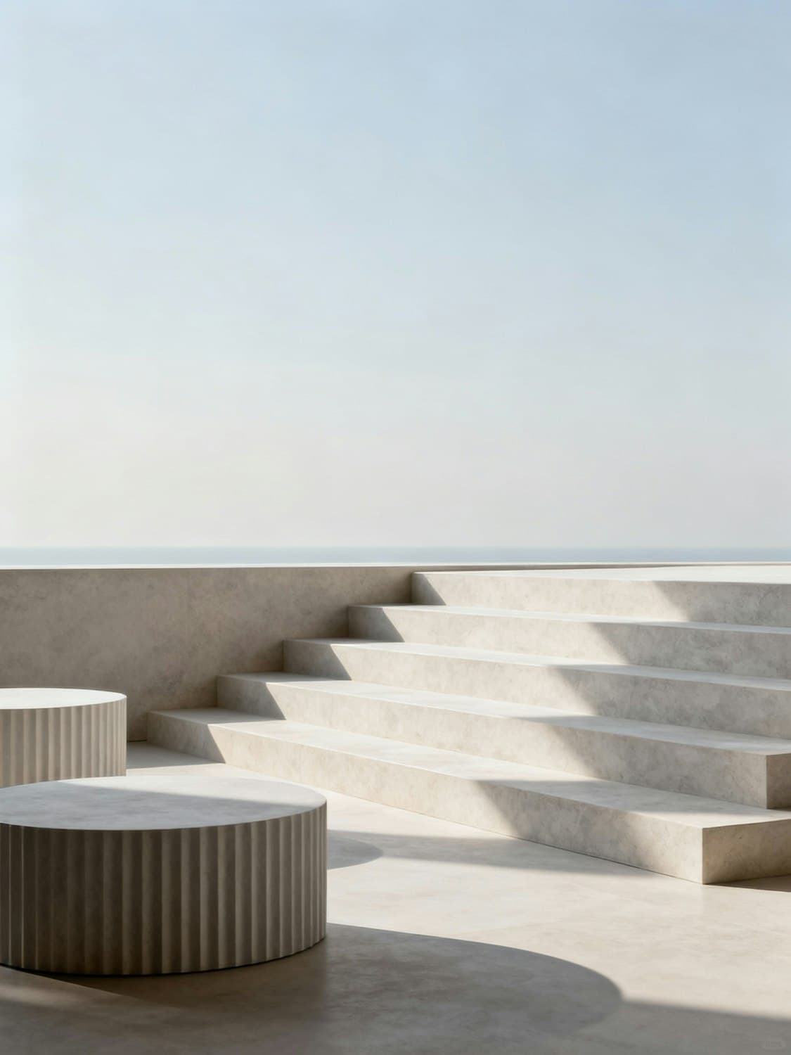 Pale stone steps rising toward an open sky